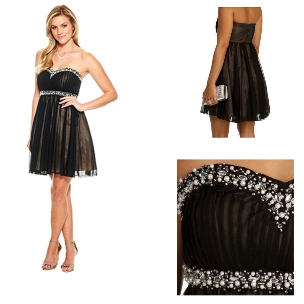 Sequin Hearts Strapless Sweetheart Illusion Dress